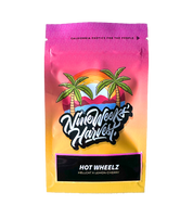 Leuchtende Nine Weeks Harvest Hot Wheelz Packung mit Palmen, Sonnenuntergang und Bergen, Aufschrift Hot Wheelz