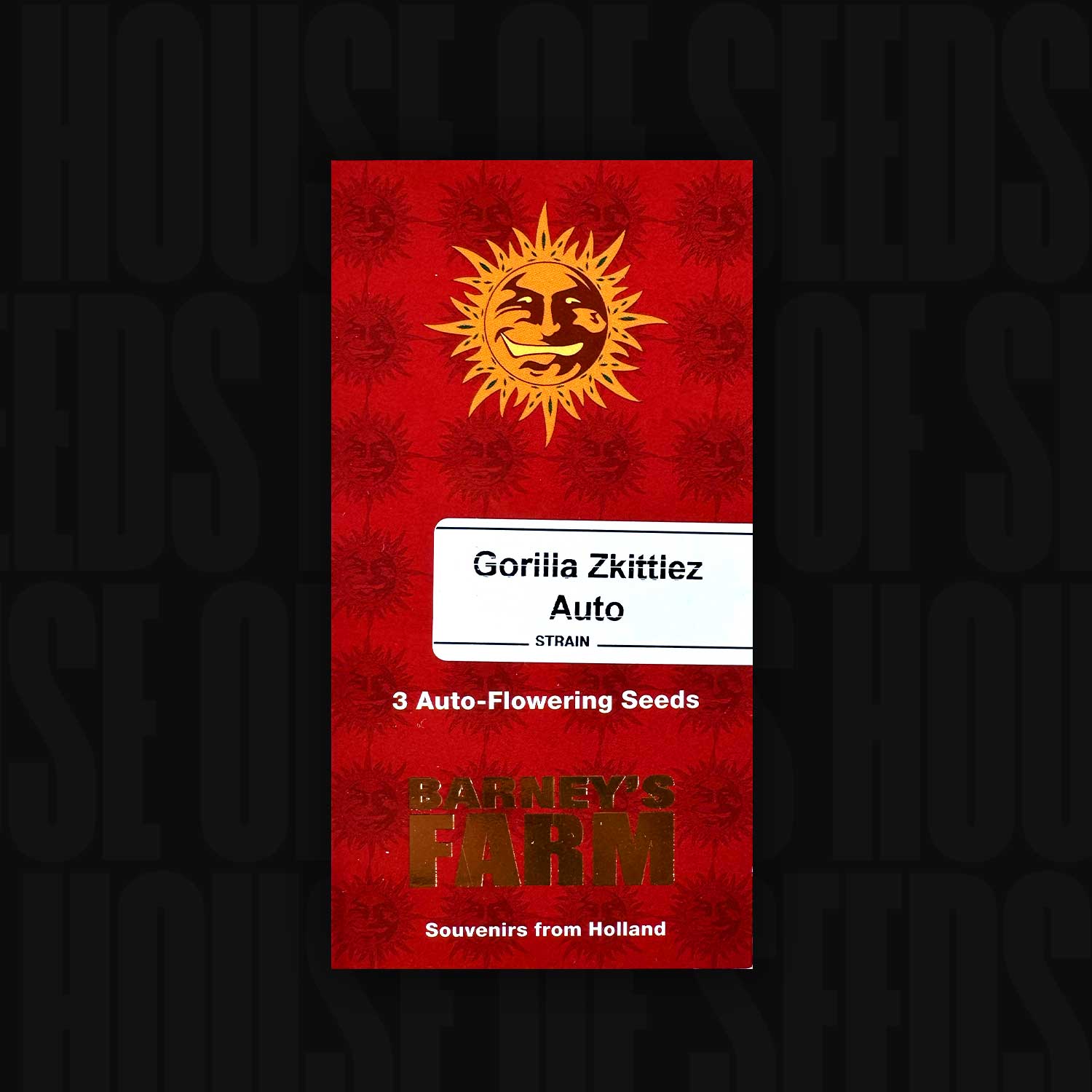 Rote Gorilla Zkittlez Auto Verpackung von Barneys Farm für 3 Auto-Flowering Seeds, mit Sonne oben