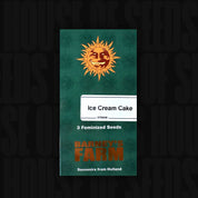 Barney’s Farm Samenpackung „Ice Cream Cake (3 feminisierte Samen)“ mit Sonnenlogo und Aufschrift „Souvenirs from Holland“ vor dunklem Hintergrund