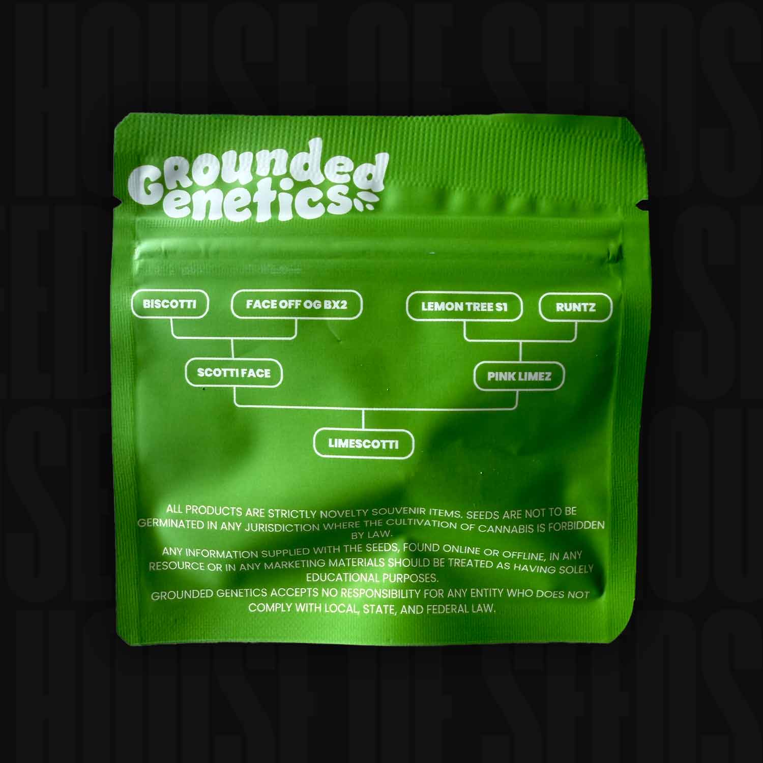 Grüne Grounded Genetics Verpackung Limescotti mit genetischem Diagramm
